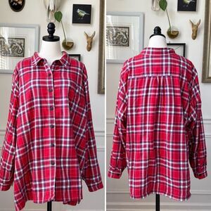 L.L. Bean Women's Fleece-Lined Flannel Shirt Button Up Red Blue Plaid $90 3X